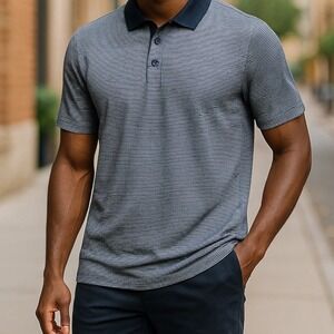 Theory | Men's Bron D Striped Short Sleeve Polo Shirt Size XXL Preppy Minimalist